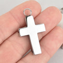 Silver Cross Cremation Religious Memorial Ash Urn Charm Locket Titanium Steel 1-1/2" chs5903