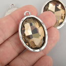Champagne Rhinestone Drop Charm, Oval Crystal Glass in Silver Tone Bezel, 39x26mm, chs6177