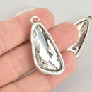 Clear Rhinestone Drop Charm, Wing Crystal Glass in Silver Tone Bezel, 41x19mm, chs6179