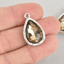 Champagne Rhinestone Drop Charm, Teardrop Crystal Glass in Silver Tone Bezel, 27x17mm, chs6182
