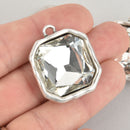 Clear Rhinestone Drop Charm, Square Crystal Glass in Silver Tone Bezel, 32x27mm, chs6196