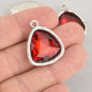 Red Rhinestone Drop Charm, Triangle Crystal Glass in Silver Tone Bezel, 27x23mm, chs6202