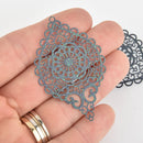 5 Midnight Blue Filigree Teardrop Charms, enamel 2-1/4" long, chs6275