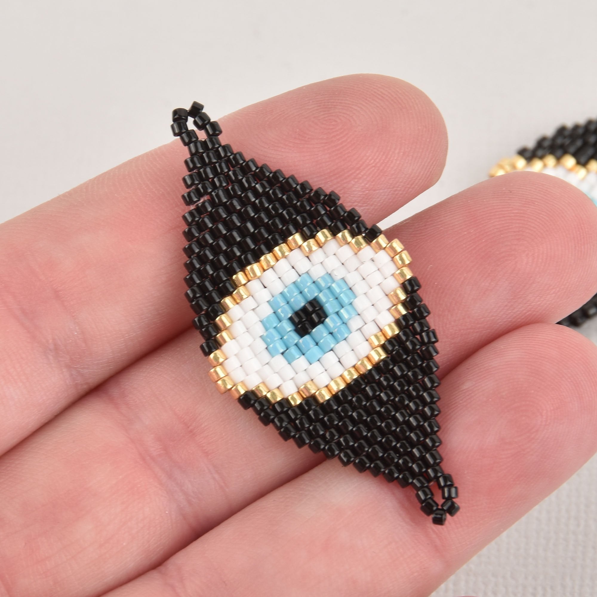 1 Beaded Evil Eye Charm, Gold Miyuki Delica Seed Beads, 30mm chs5733