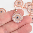 1 Rose Gold Round Charm, Micro Pave CZ Cubic Zirconia Crystals, Rhinestone 18mm, chs6568