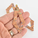 2 Cork Faux Leather Marquis Charms Vegan Leather, Rainbow Accents, 2-7/8" long chs6608