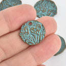 5 Bronze Heart Charms, Blue Green Verdigris Patina, Valentines Day, 20mm, chs6651