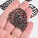 2 Copper Leaf Charms, Large Filigree Pendants, 1-7/8" long, chs6676