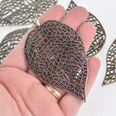 1 Dark Silver Leaf Charm, Large Filigree Pendants, 3-3/8" long, chs6679