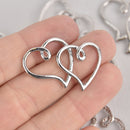 4 Silver Open Heart Charms, Double Heart, 35mm chs6698