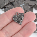 8 Gunmetal Heart Charms, Valentines Day, 17mm, chs6702
