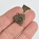8 Bronze Heart Charms, Valentines Day, 17mm, chs6818