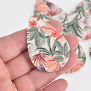 10 Tropical Floral Faux Leather Teardrop Charm Pendants Vegan Leather, 2-1/4" long chs6899