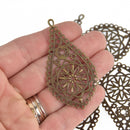 5 Bronze Filigree Charms, Teardrop Pendant, chs6968