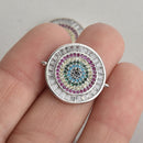 Silver Crystal Micro pave Mandala Charm, Medallion with CZ, Cubic Zirconia Stones 21mm chs7048