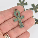 5 Ankh Cross Charms, bronze metal with green verdigris patina, 1.5", chs7067