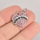 2 Maid of Honor Charms, Rhinestone Heart Charms, Silver, chs7116