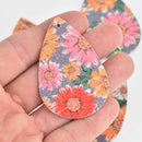 10 SUNFLOWER Faux Leather Teardrops with GLITTER Charm Pendant Vegan Leather, 2-1/4" chs7200