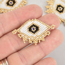 1 Beaded Evil Eye Charm, Gold Miyuki Delica Seed Beads, 42mm chs7262