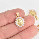 2 Gold Relic Saint Charms, Rhinestone Crystal Gold Plated, 20mm, chs7345