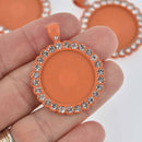 2 Crystal Bezel Charms, Orange, fits 25mm round cabochons, chs7636