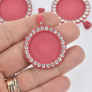 2 Crystal Bezel Charms, Rose Pink, fits 25mm round cabochons, chs7638