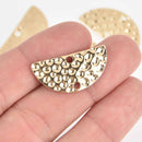 6 Gold Half Moon Charms, Half Circle Connector Links, Hammered Metal, 30x15mm chs7640