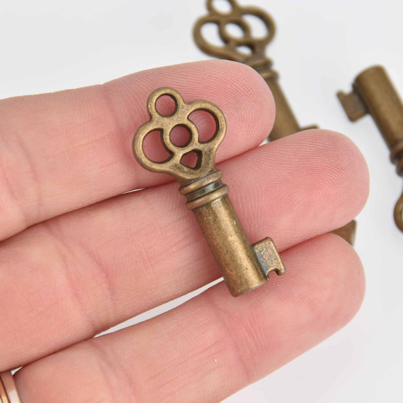 6 Bronze Key Charms Religious Medal Relic, 33x15mm, chs7675
