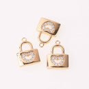 2 Gold Heart Lock Charms, Micro Pave, 13mm, chs7735