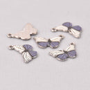 6 Butterfly Charms, Purple enamel with silver plated charm, chs7761