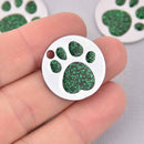4 Green Pet Tag Charms, Glitter Enamel Paw Print with Silver, 25mm, chs7807