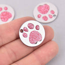 4 Light Pink Pet Tag Charms, Glitter Enamel Paw Print with Silver, 25mm, chs7810