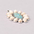 2 Faux Turquoise Charms, Oval, Silver Metal, 35mm, chs7886