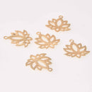 4 Gold Lotus Flower Charms, Brushed Gold Plated, chs7895