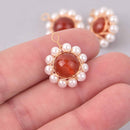 2 Faux Pearl Charms, gold wire, 21mm, chs7907