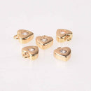 4 Gold Plated Small Heart Charms with crystal, 18kt gold plate, 8mm, chs7925