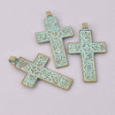 1 Large CROSS Charm Pendant, bronze with blue green verdigris patina, 3" long, chs7942