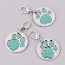 Teal Pet Tag Charm, Glitter Enamel Paw Print with Silver Plate, 25mm, chs7950