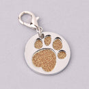 Gold Pet Tag Charm, Glitter Enamel Paw Print with Silver Plate, 25mm, chs7953