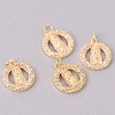 1 Gold Religious Medal Charms, Micro Pave CZ Cubic Zirconia, 15mm, chs7995