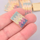 1 Gold Micro Pave Charm, Rainbow Chevron, CZ Connector Link, 1" long, chs8008