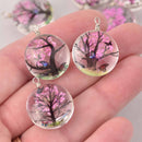 2 Pink Pressed Flower Charms, Silver Loop with Glass, Real Flowers chs8012