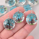 2 Turquoise Blue Pressed Flower Charms, Silver Loop with Glass, Real Flowers chs8013