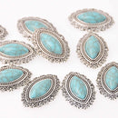 4 Faux Turquoise Charms, round shape, silver metal, 30mm, chs8046