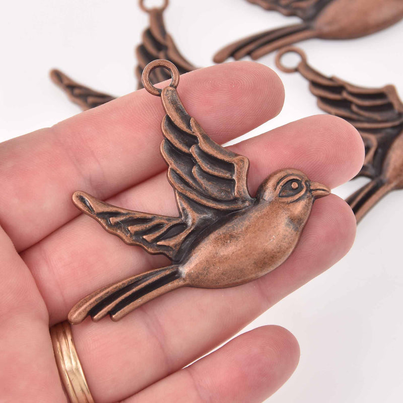2 Large Bird Charms, Copper, chs8064