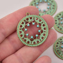 4 Bronze Circle Charms, Green Verdigris Patina, chs8085