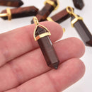 1 Red Tiger's Eye Point Charm, Gemstone Pendant, gold trim, 1.5", chs8109