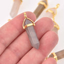 1 Gray Agate Point Charm, Gemstone Pendant, gold trim, 1.5", chs8110