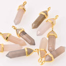1 Gray Agate Point Charm, Gemstone Pendant, gold trim, 1.5", chs8110