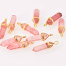 1 Cherry Quartz Charm, Gemstone Point Pendant, gold trim, 1.5", chs8112